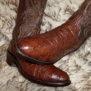 "LUCCHESE" MEN TOP QUALITY OSTRICH & LEATHER WESTERN BOOTS-BRWN-sz 10 D